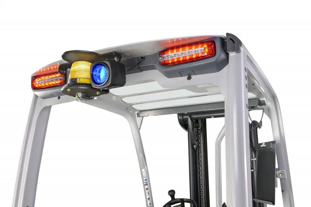 STILL RX 20 koruyucu tavanında LED arka lambalar, sarı döner uyarı lambası ve mavi uyarı spotu
