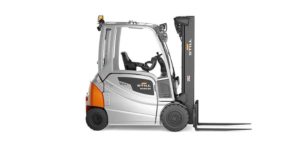 STILL RX 60-25 akülü forklift, yandan profil görünümü, beyaz fon